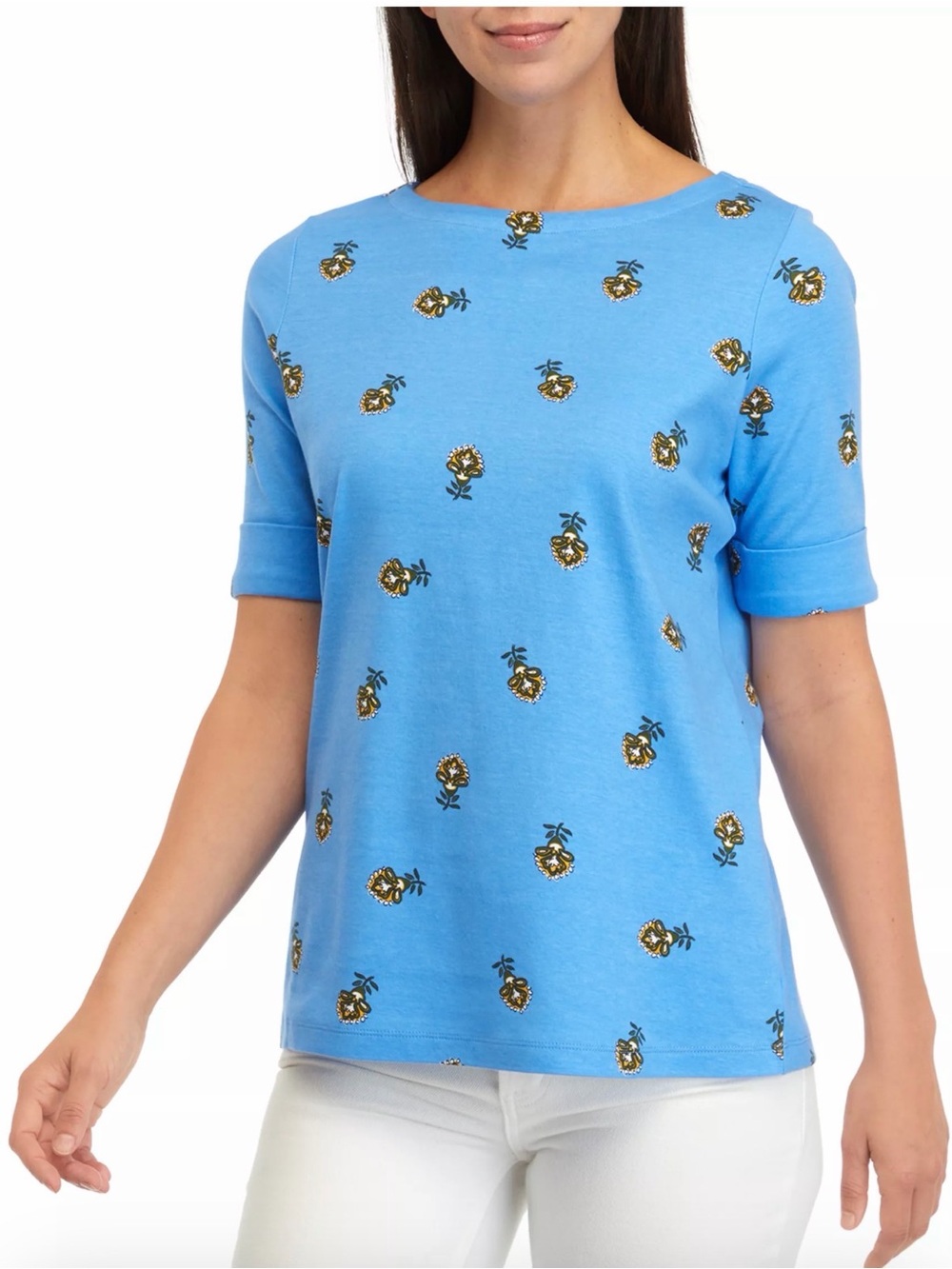 Blue Floral Cotton Women's Top